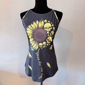 Sunflower Skull Women's Tank Top - Black and Yellow